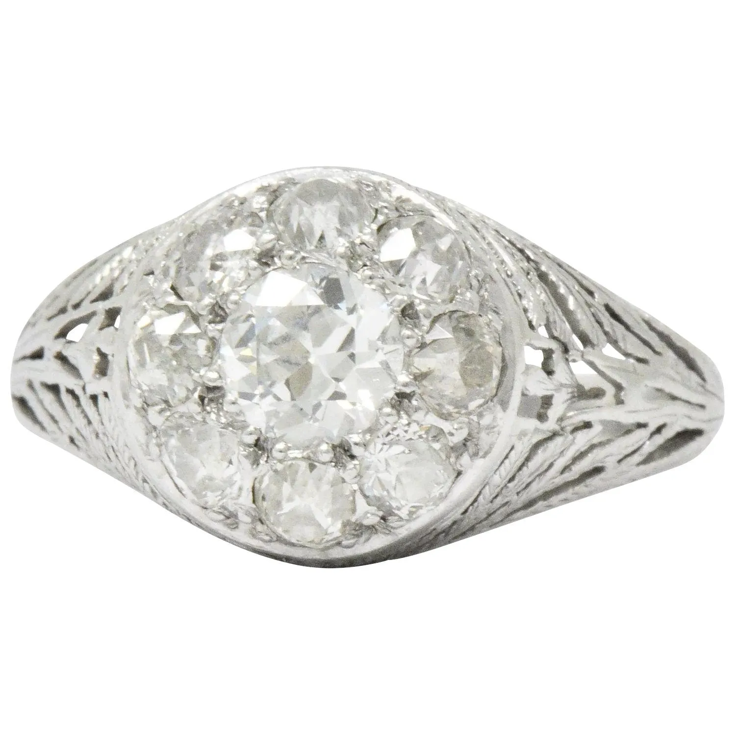 Edwardian 1.55 CTW Diamond Platinum Cluster Ring