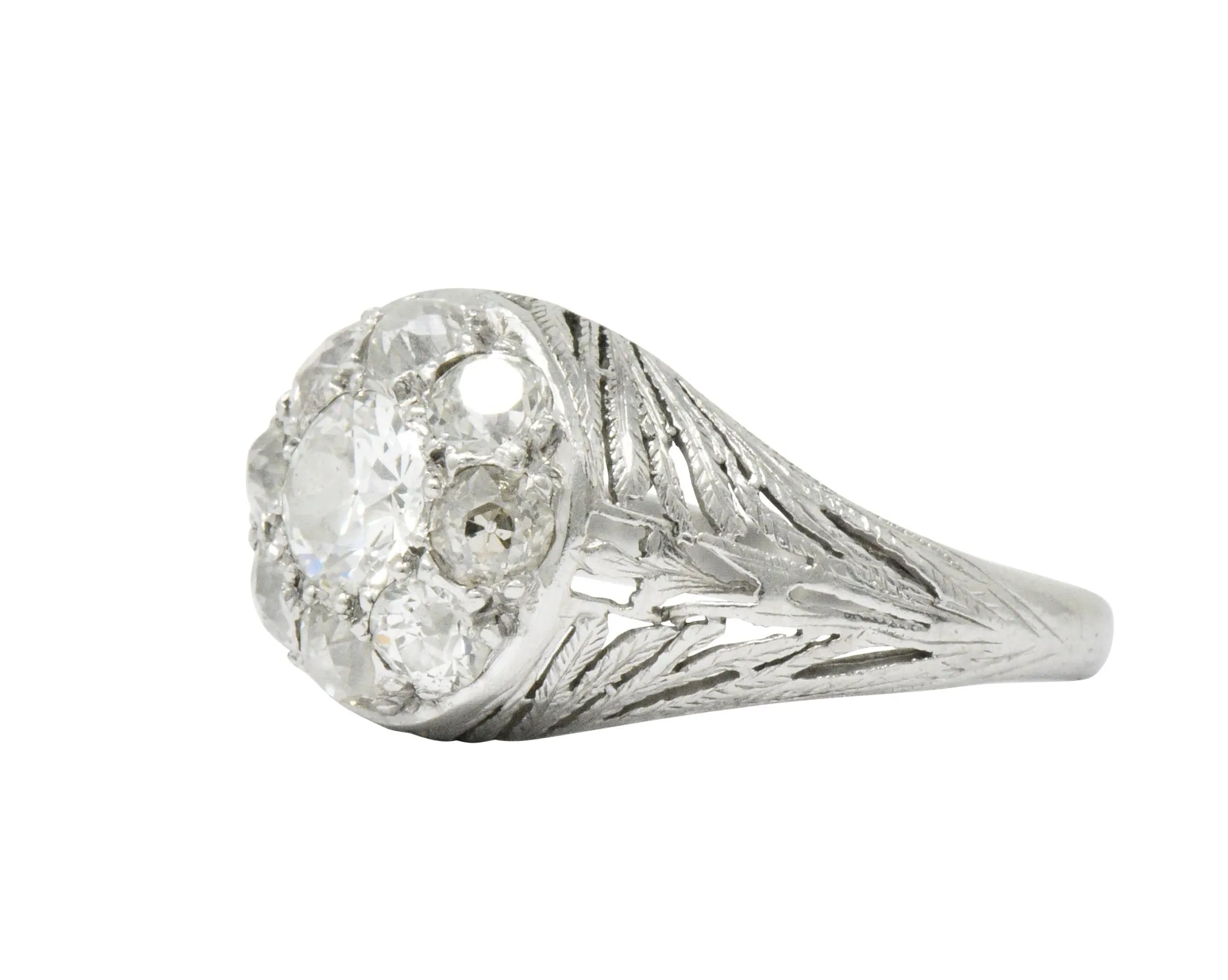 Edwardian 1.55 CTW Diamond Platinum Cluster Ring