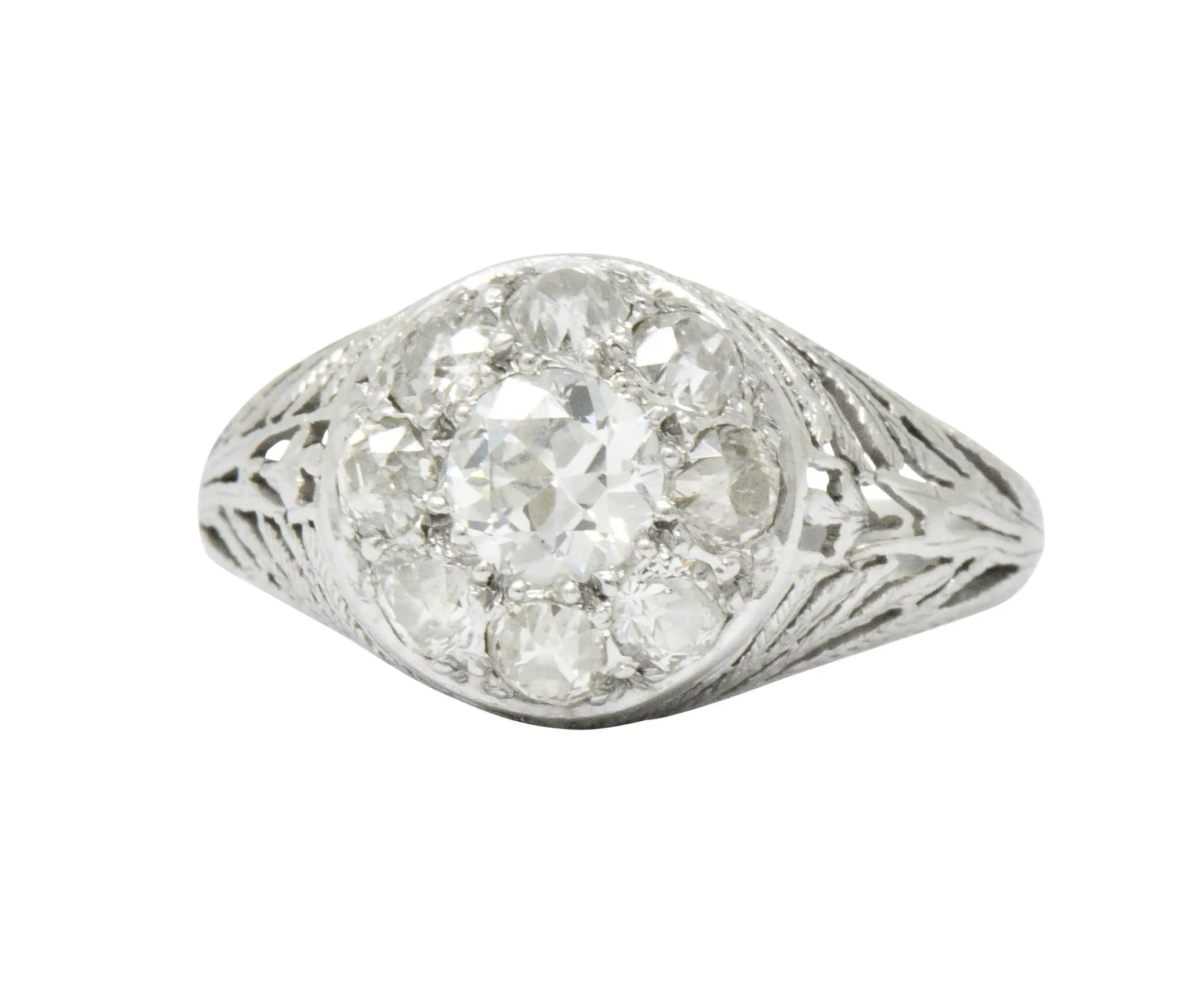 Edwardian 1.55 CTW Diamond Platinum Cluster Ring