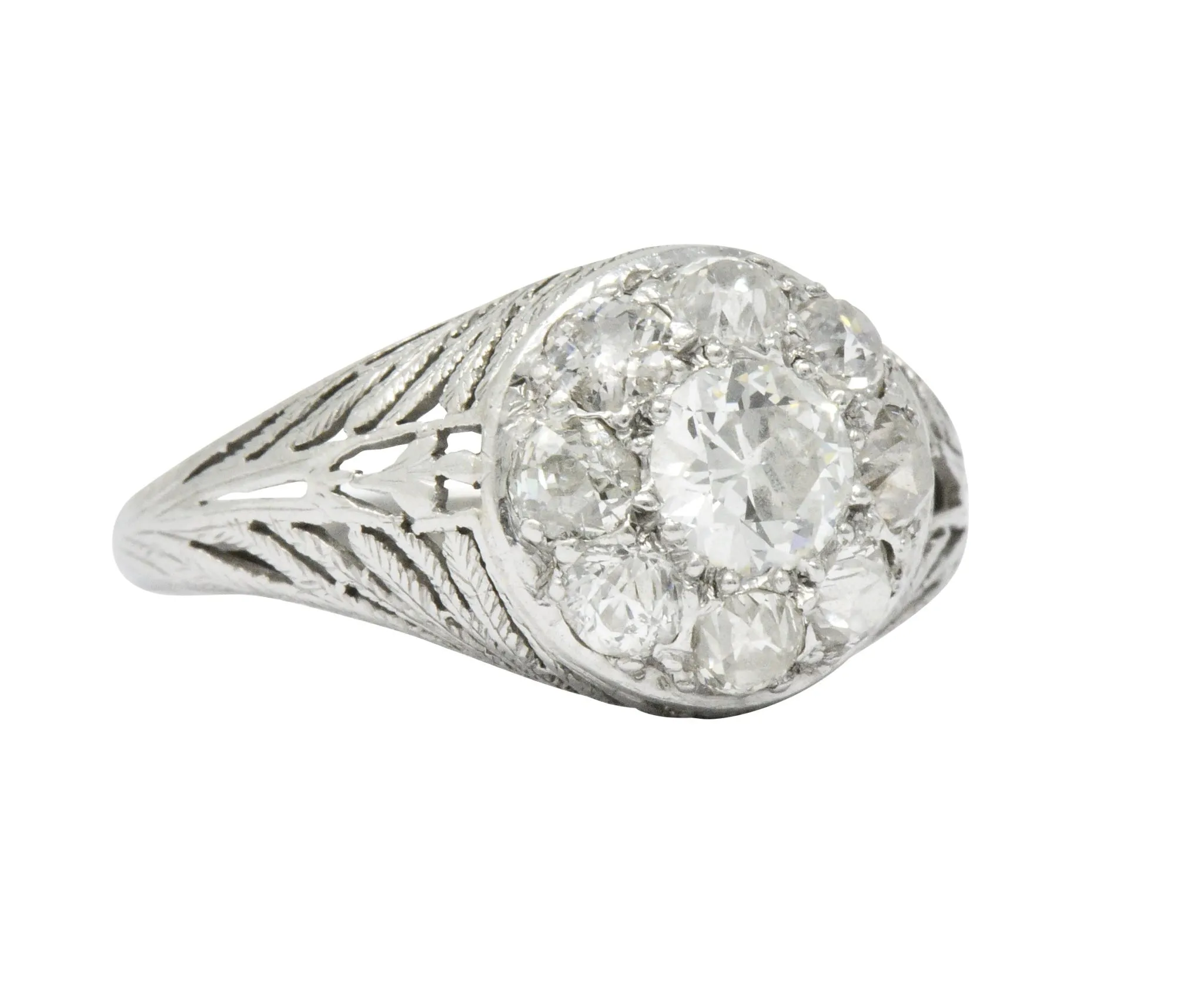 Edwardian 1.55 CTW Diamond Platinum Cluster Ring