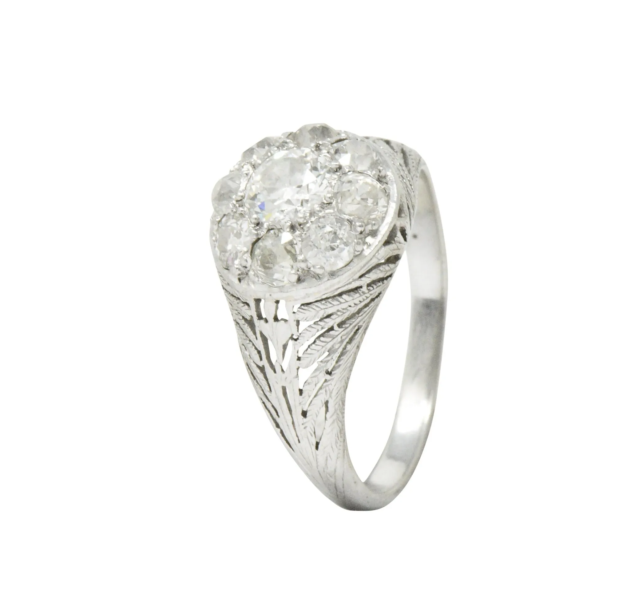 Edwardian 1.55 CTW Diamond Platinum Cluster Ring