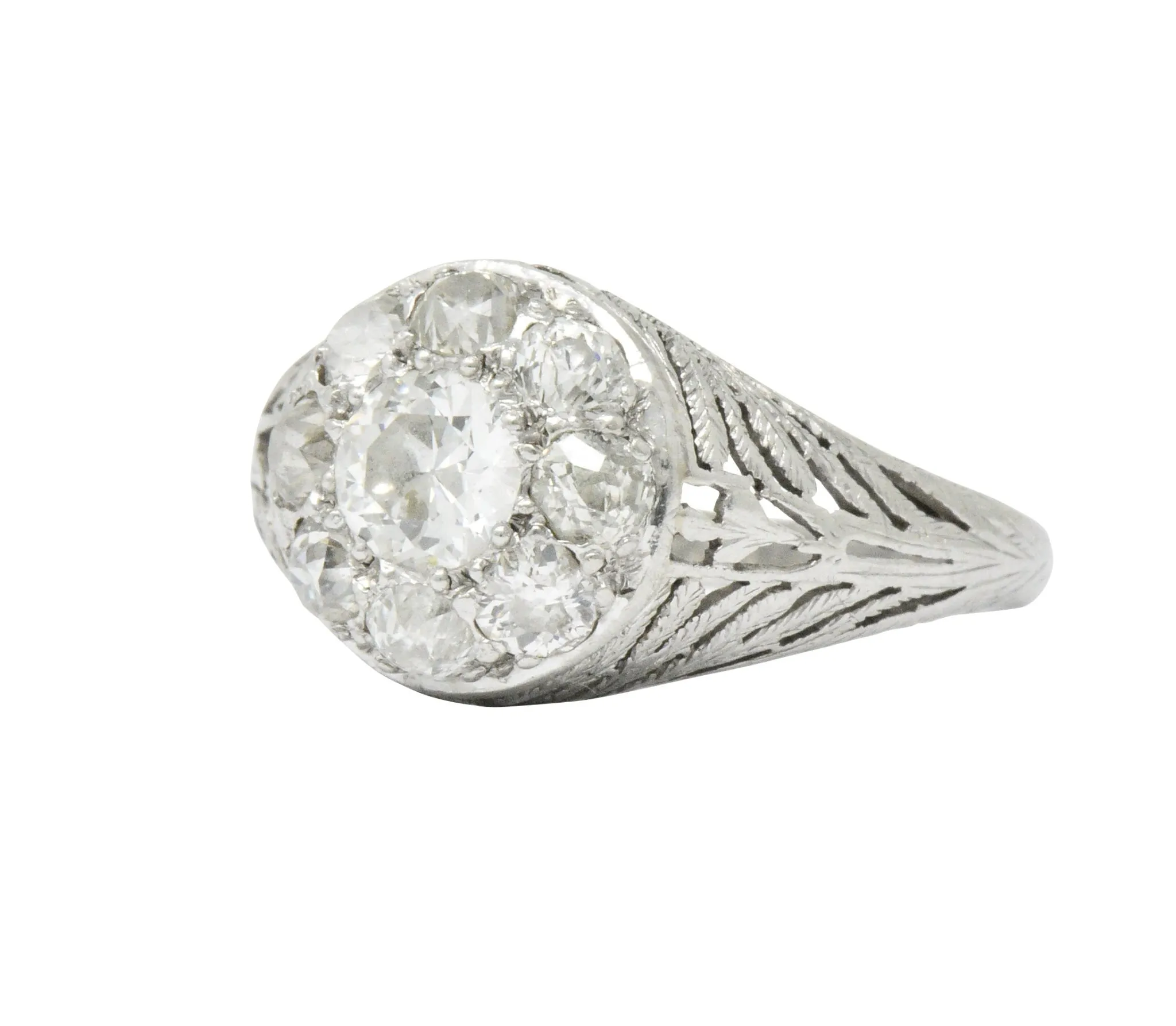 Edwardian 1.55 CTW Diamond Platinum Cluster Ring