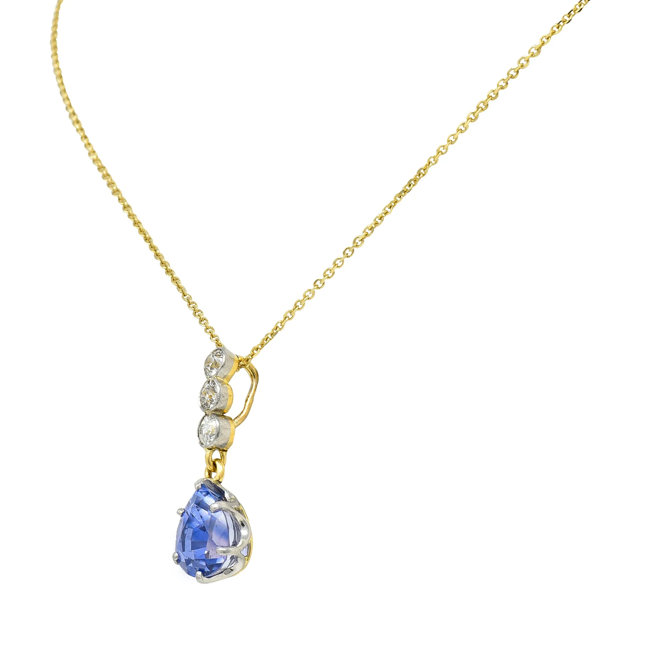 Edwardian 5.50 CTW No Heat Color-Change Ceylon Sapphire Diamond Platinum 18 Karat Gold Pendant Necklace GIA