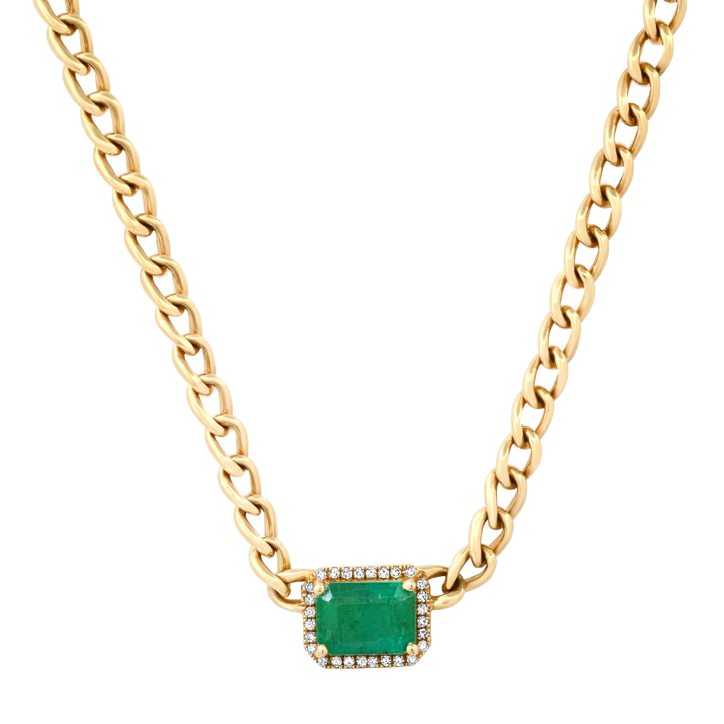 Emerald and Diamond Cuban Chain Necklace