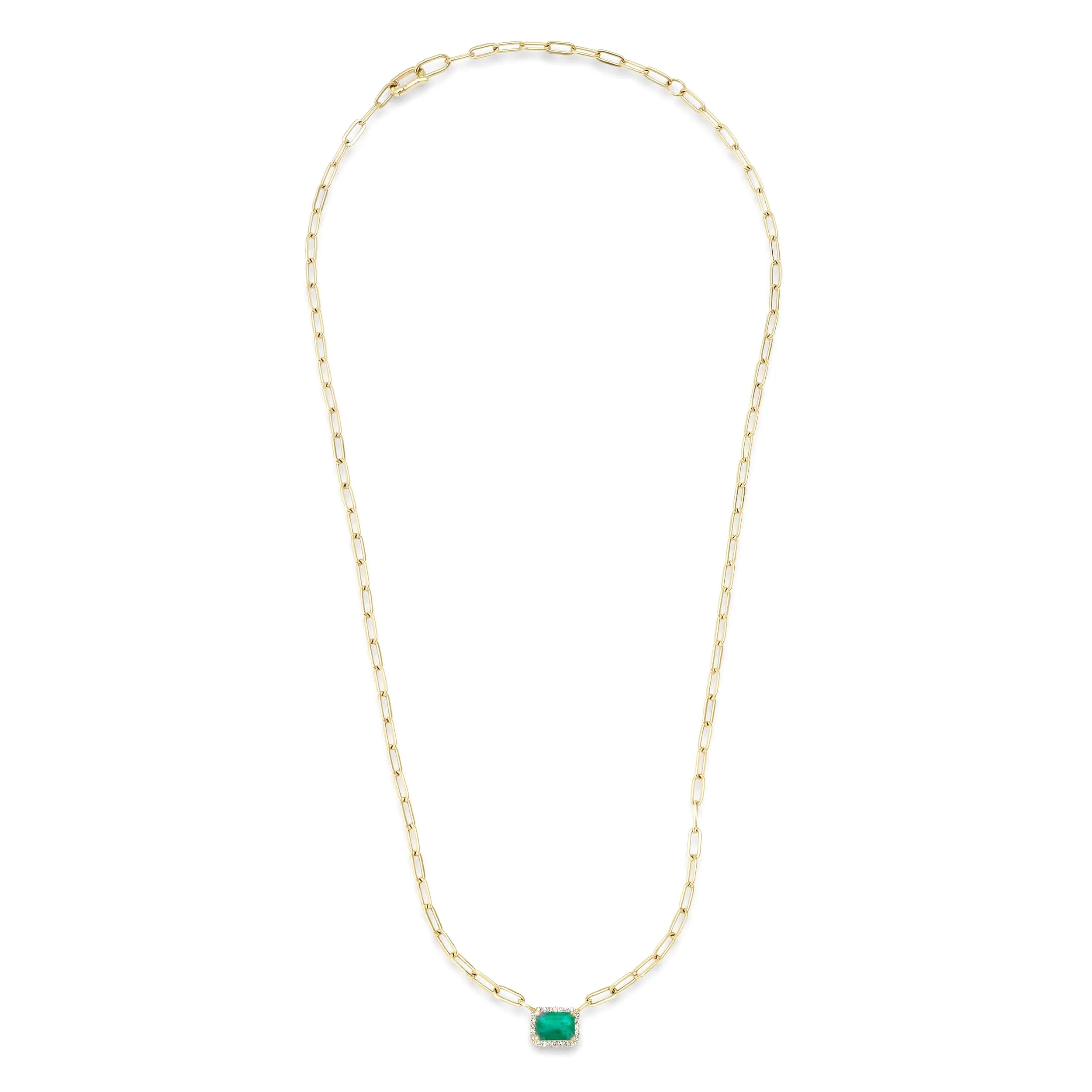 Emerald and Diamond Paper Clips Chain Necklace