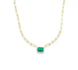 Emerald and Diamond Paper Clips Chain Necklace