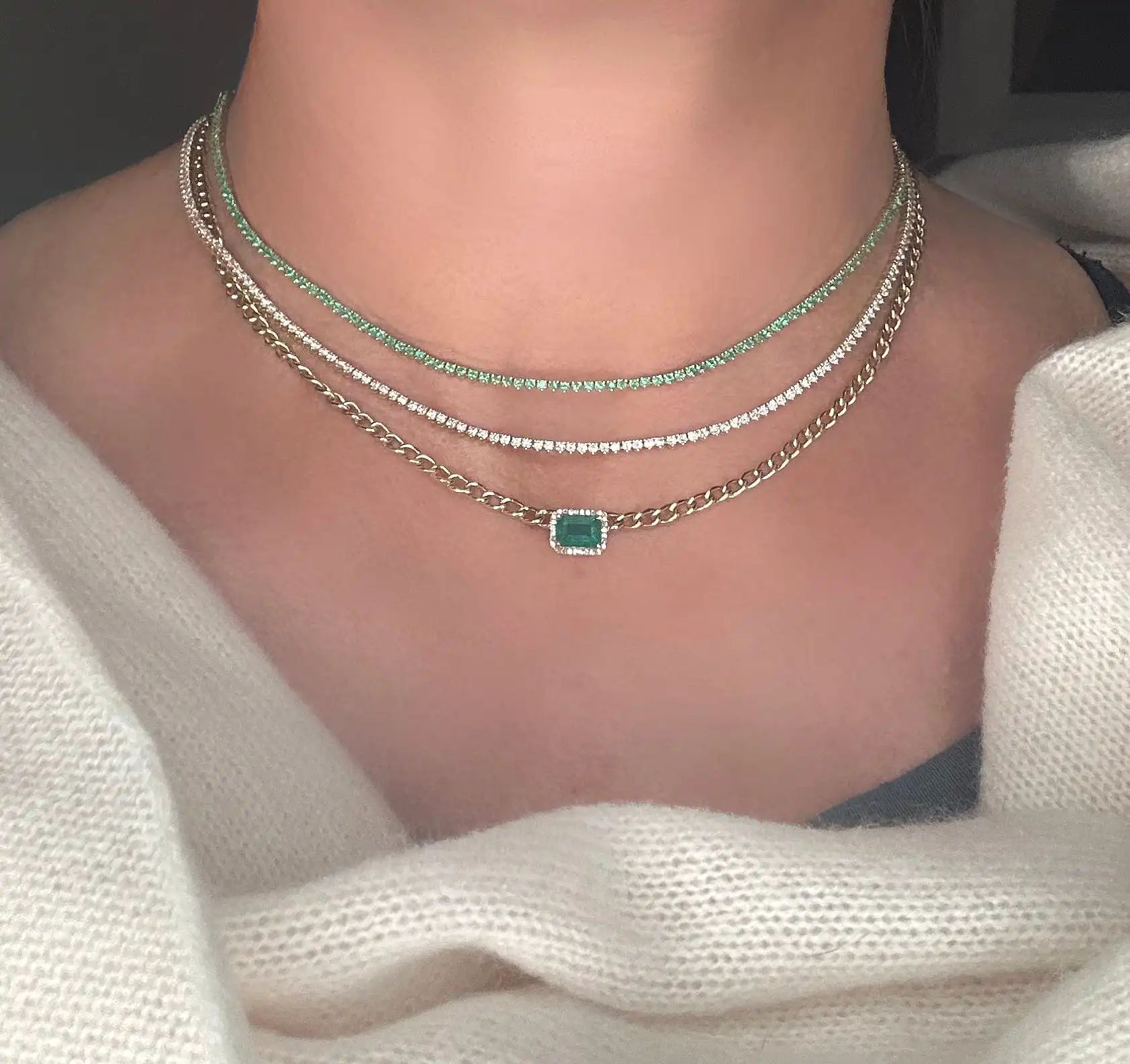 Emerald Tennis Necklace 3-Prong