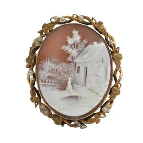 Exceptional Antique Cameo Brooch C.1900 14k Gold