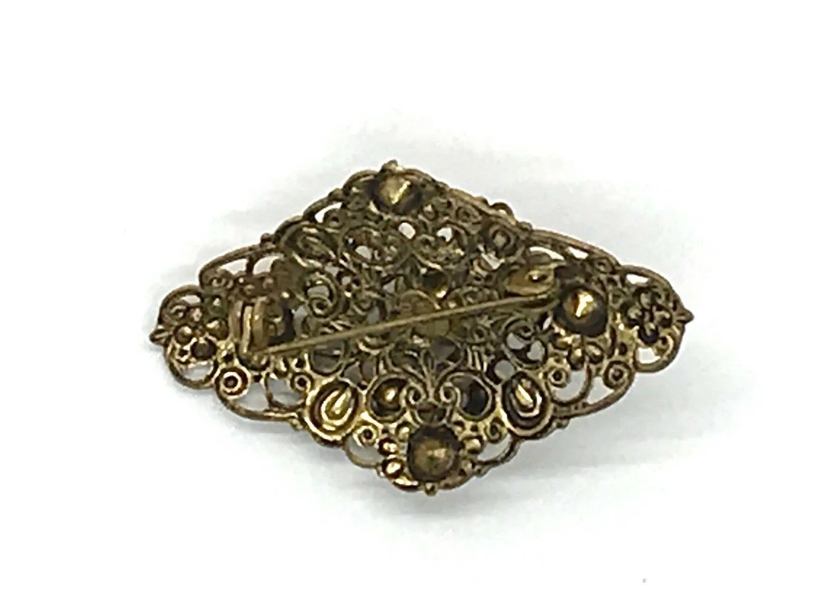 Exquisite Vintage Austrian Brooch with Filigree and Red Stones