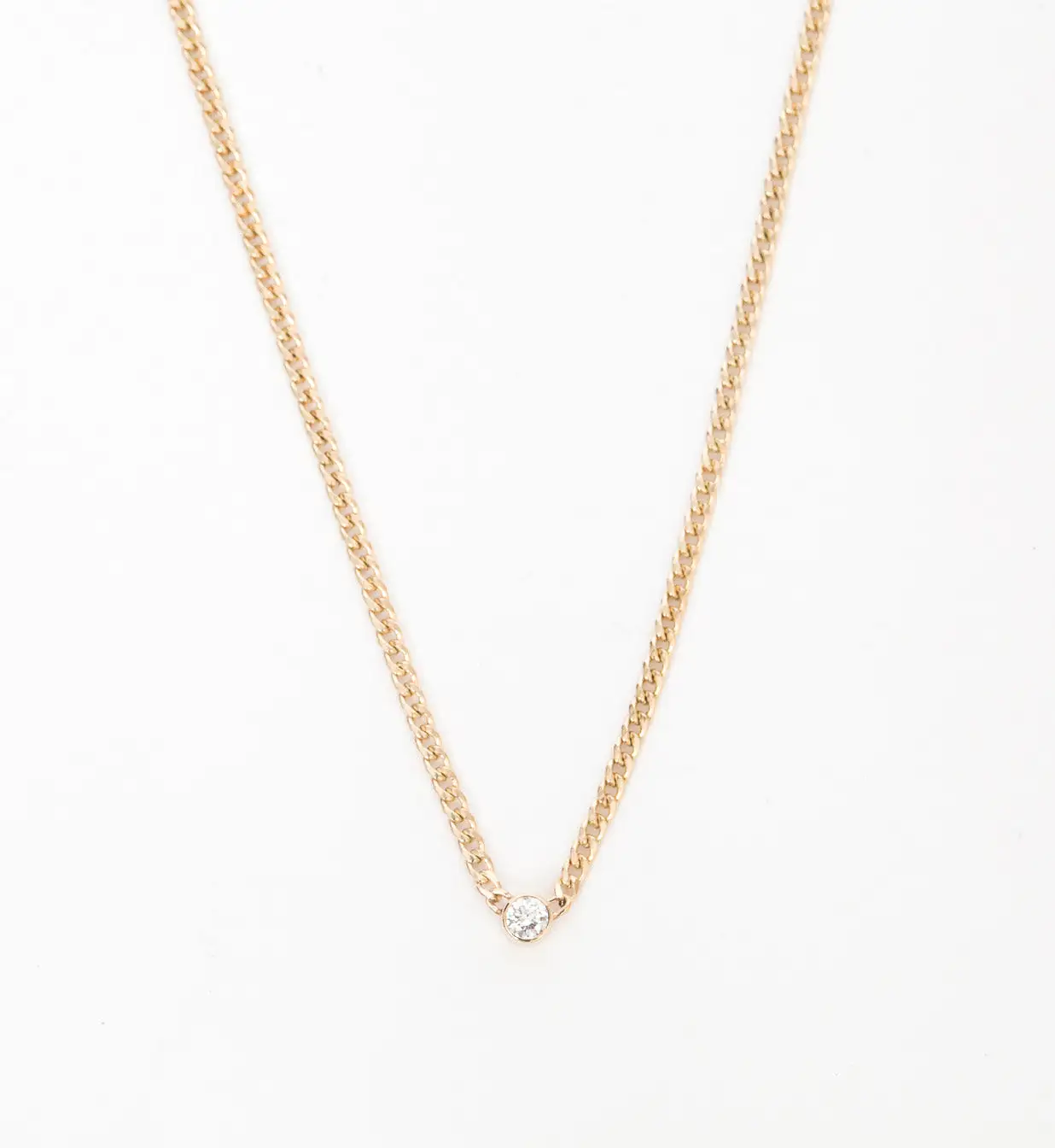 Extra Small Curb Chain Bezel Diamond Necklace