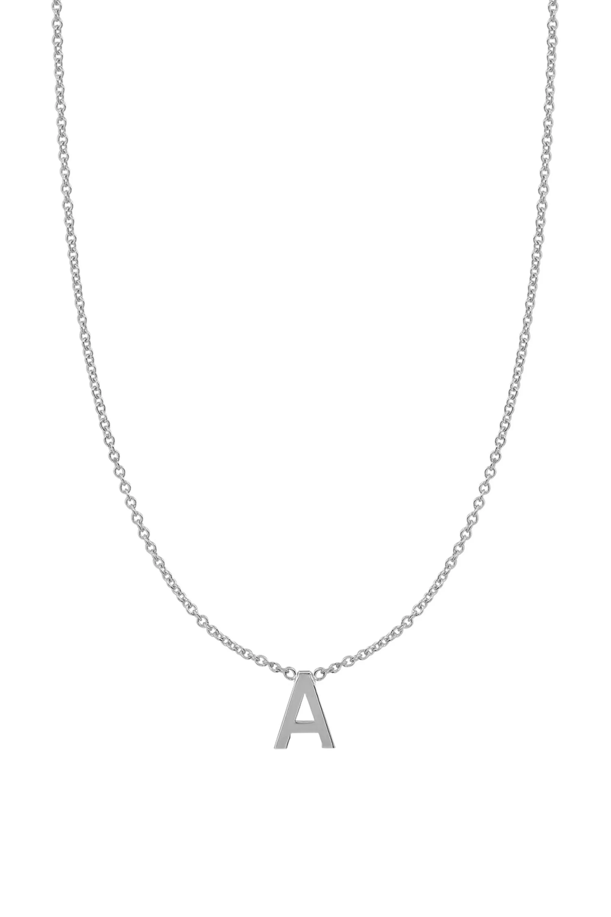 Fine Centered Initial Necklace - 14K White