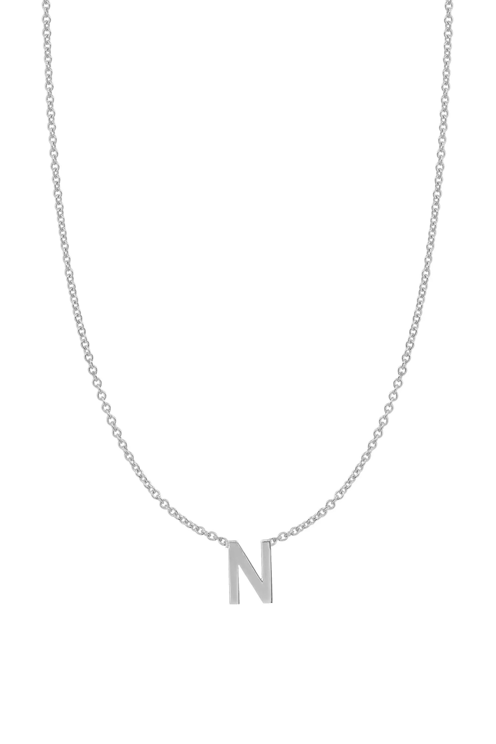 Fine Centered Initial Necklace - 14K White