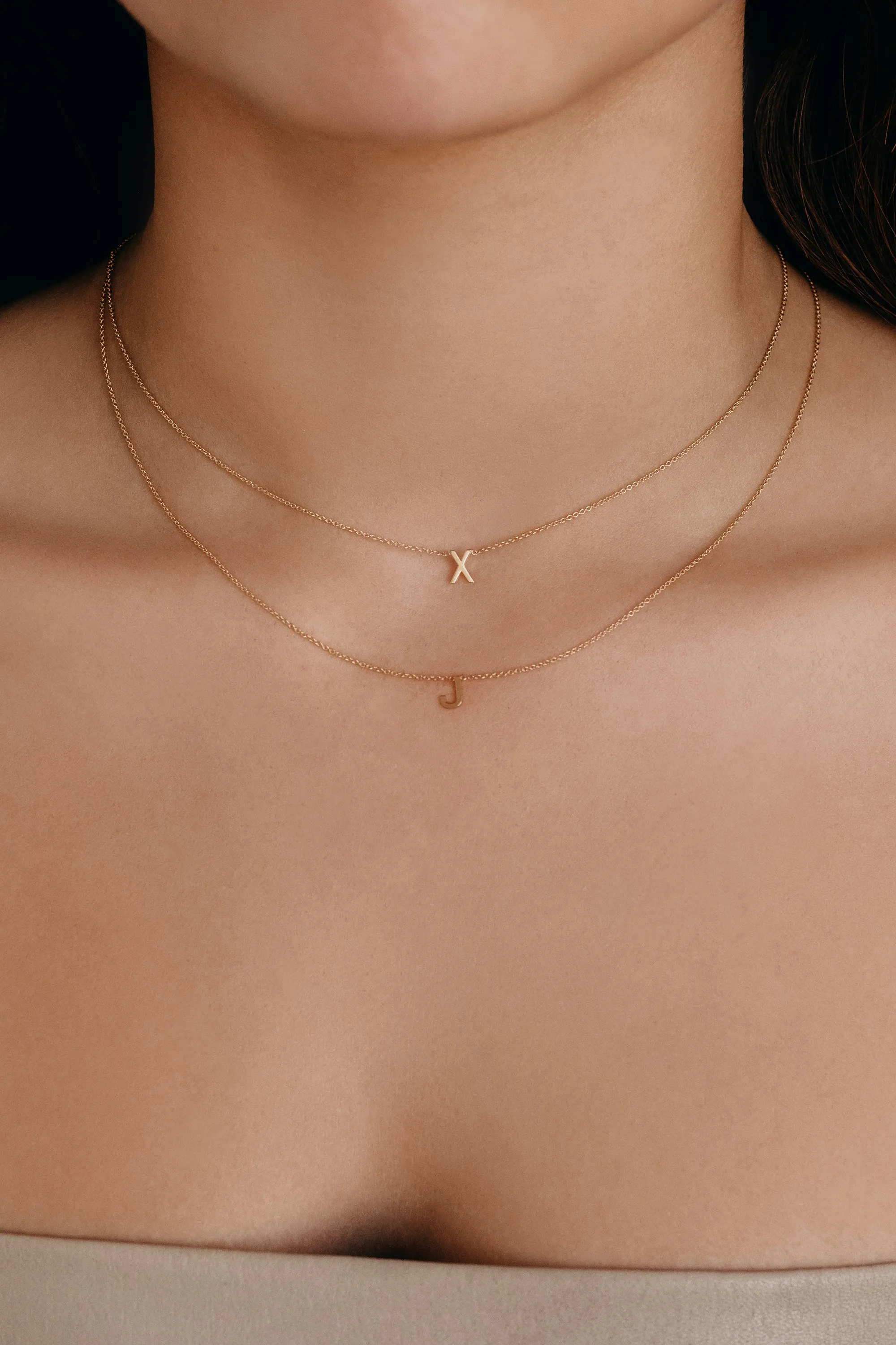 Fine Centered Initial Necklace - 14K White