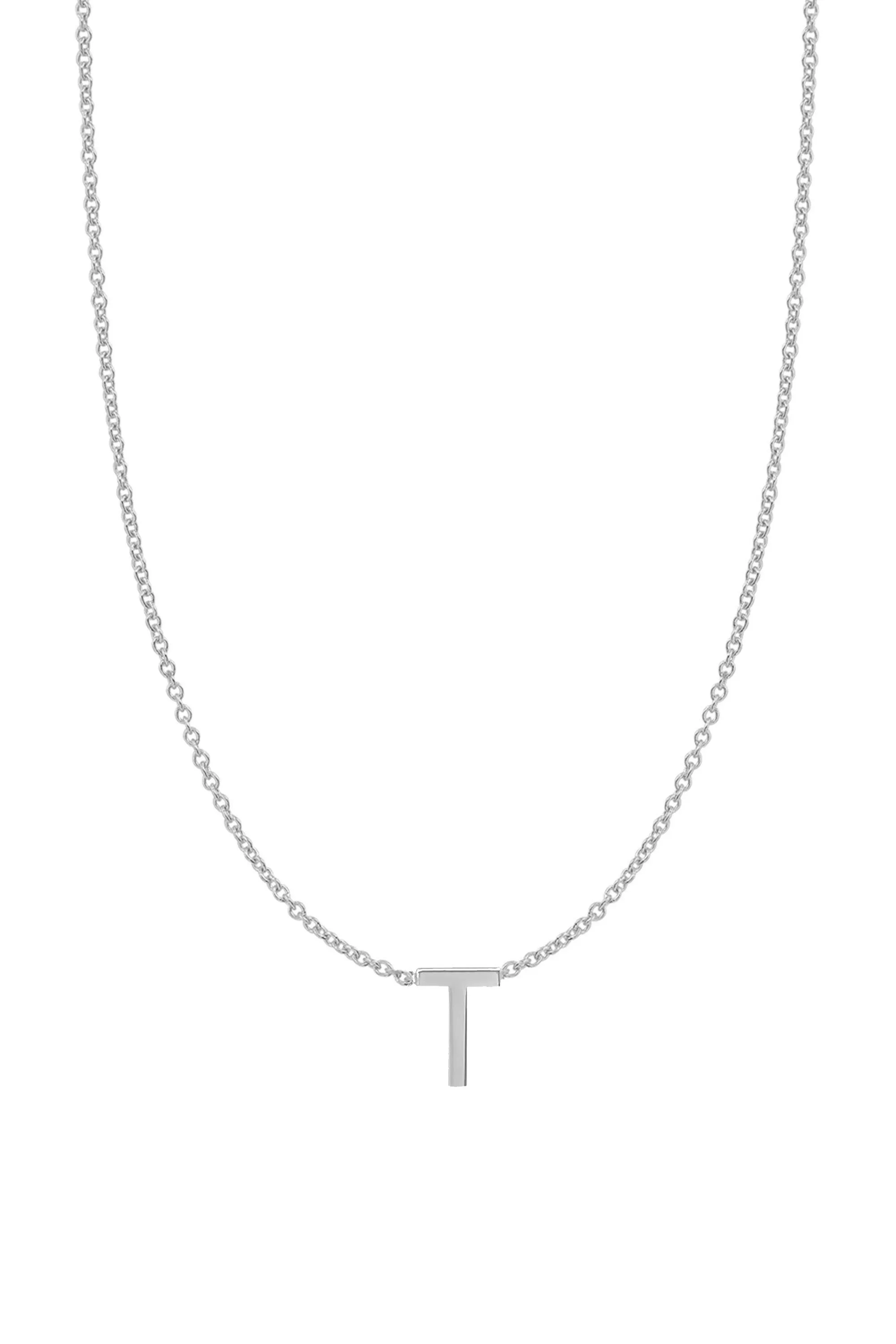 Fine Centered Initial Necklace - 14K White