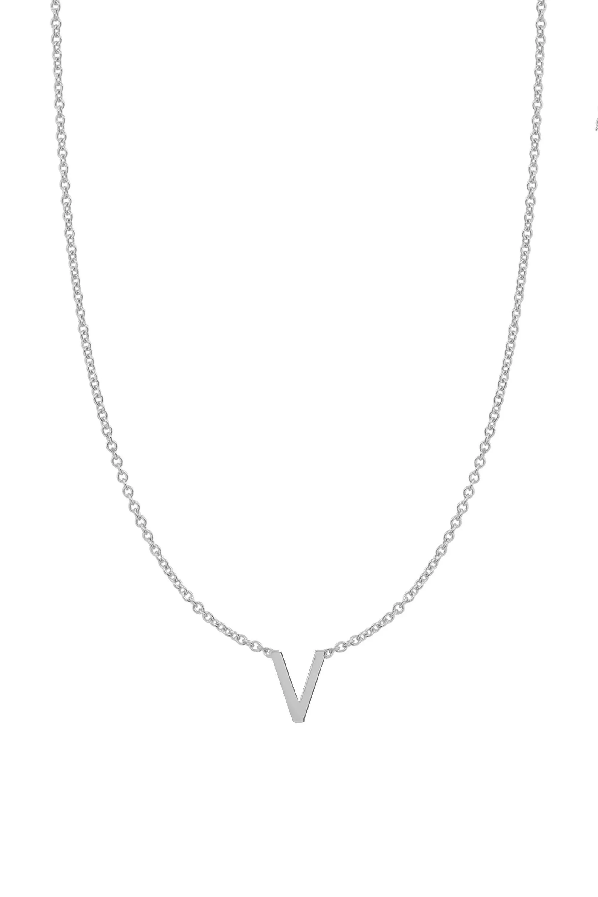 Fine Centered Initial Necklace - 14K White