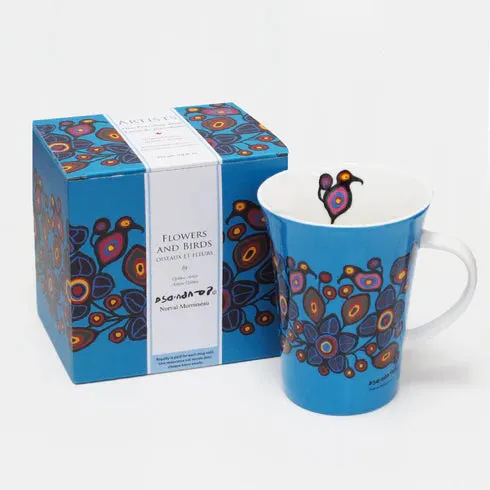 Flowers and Birds Porcelain Mug by Norval Morrisseau