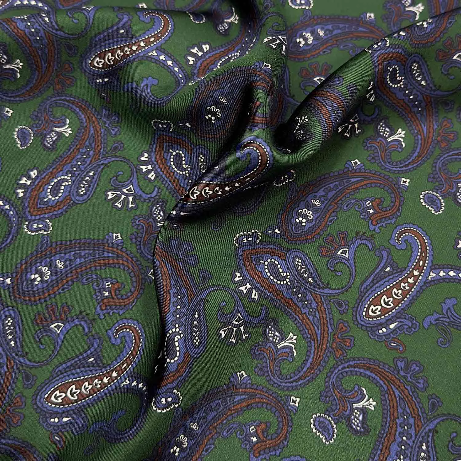 F.Marino Silk Pocket Square Paisley Grass Green