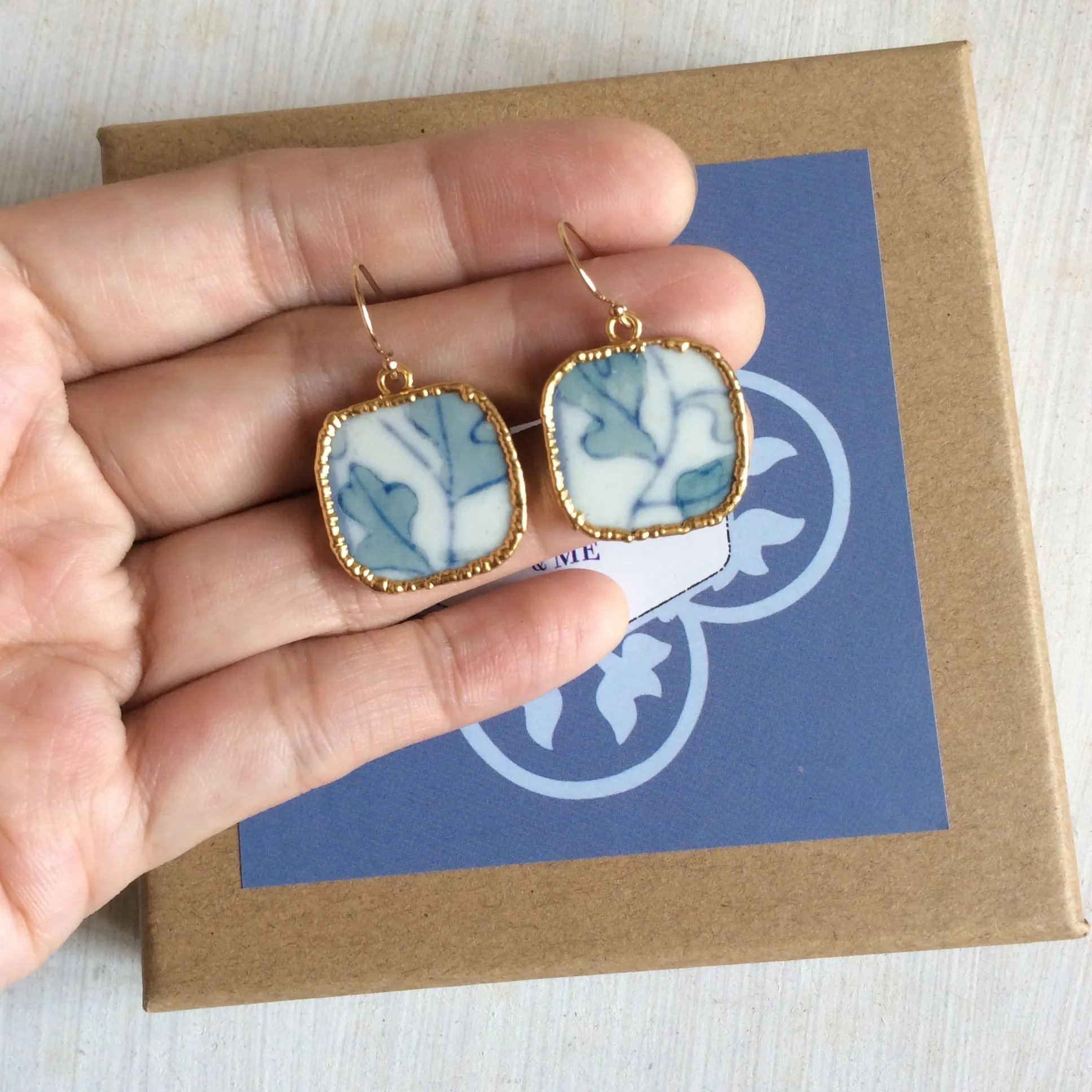 Foliage porcelain french wire hook earrings