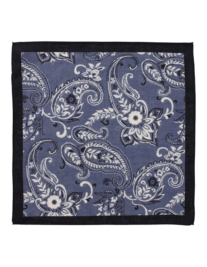 Folk Paisley Linen Pocket Square in Steel