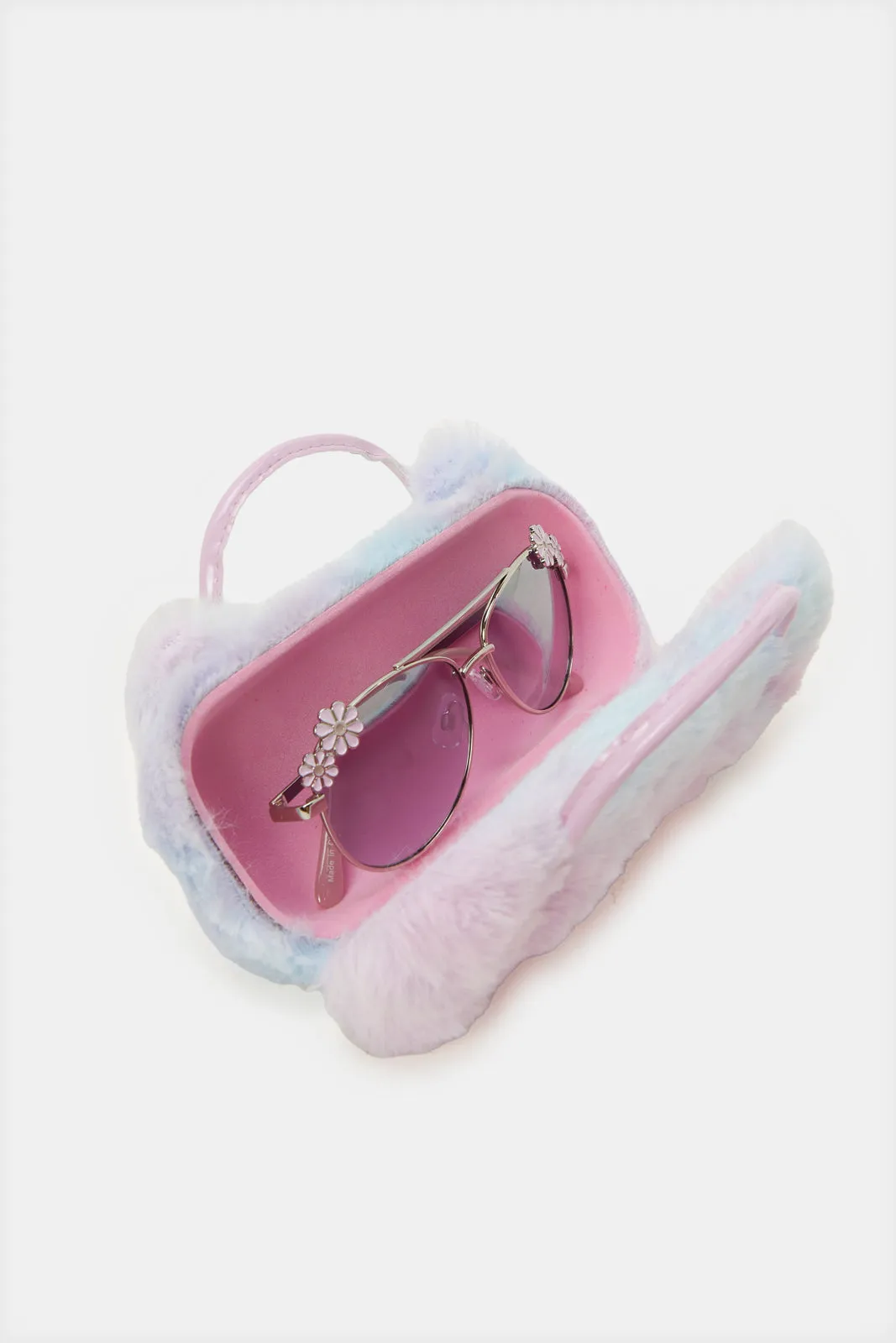 Girls Aviator Sunglasses With Character Embellished Case (2 Piece)