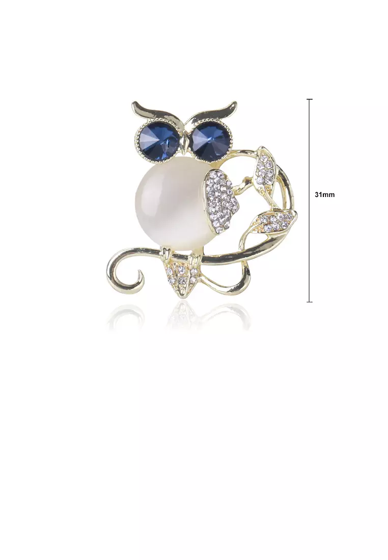 Glamorousky Fashion and Cute Plated Gold Owl Imitation Opal Brooch with Cubic Zirconia