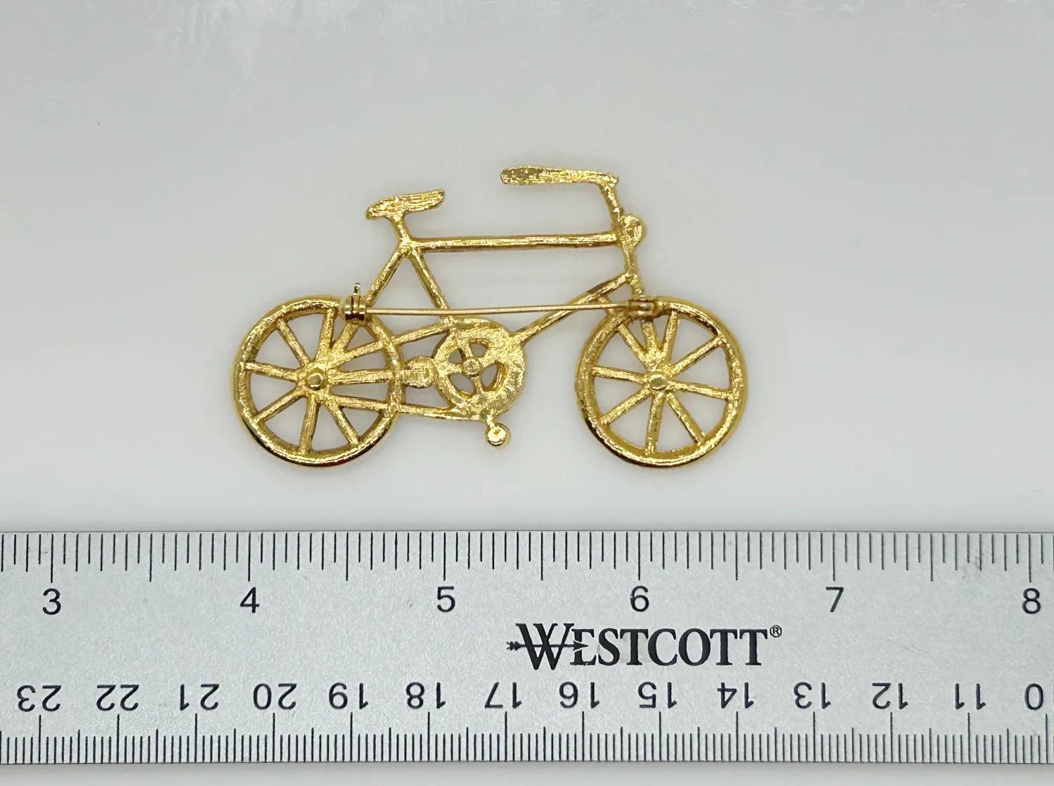 Gold and Black Bicycle Brooch with Clear Rhinestones