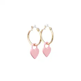 Gold Hoops with Pink Heart Earrings