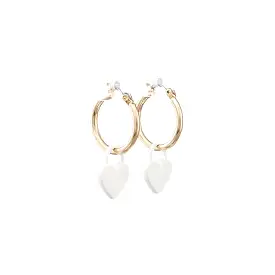 Gold Hoops with White Heart Earrings