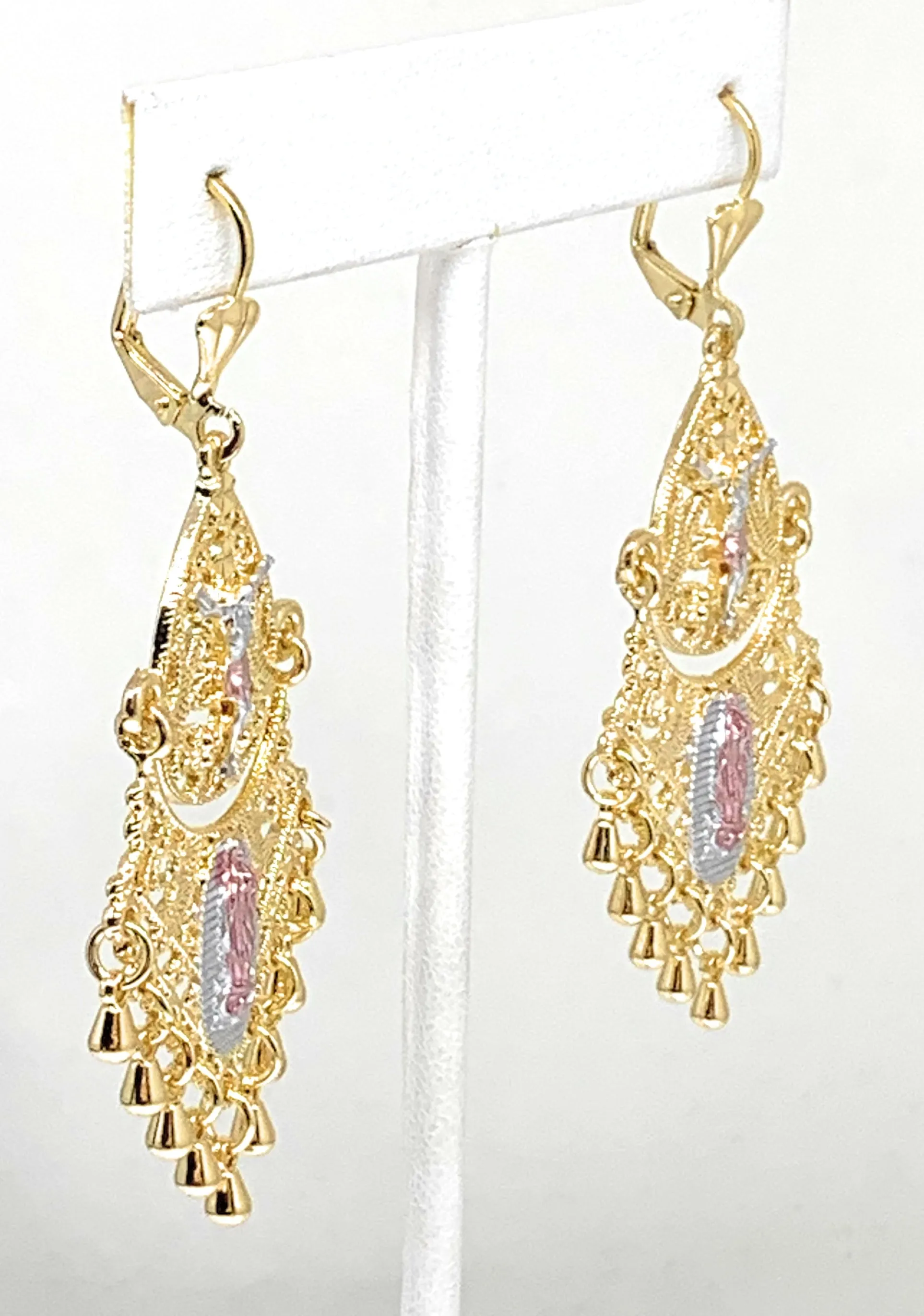 Gold Plated Virgin Mary Chandelier Earrings Virgen Guadalupe Aretes Folklorico