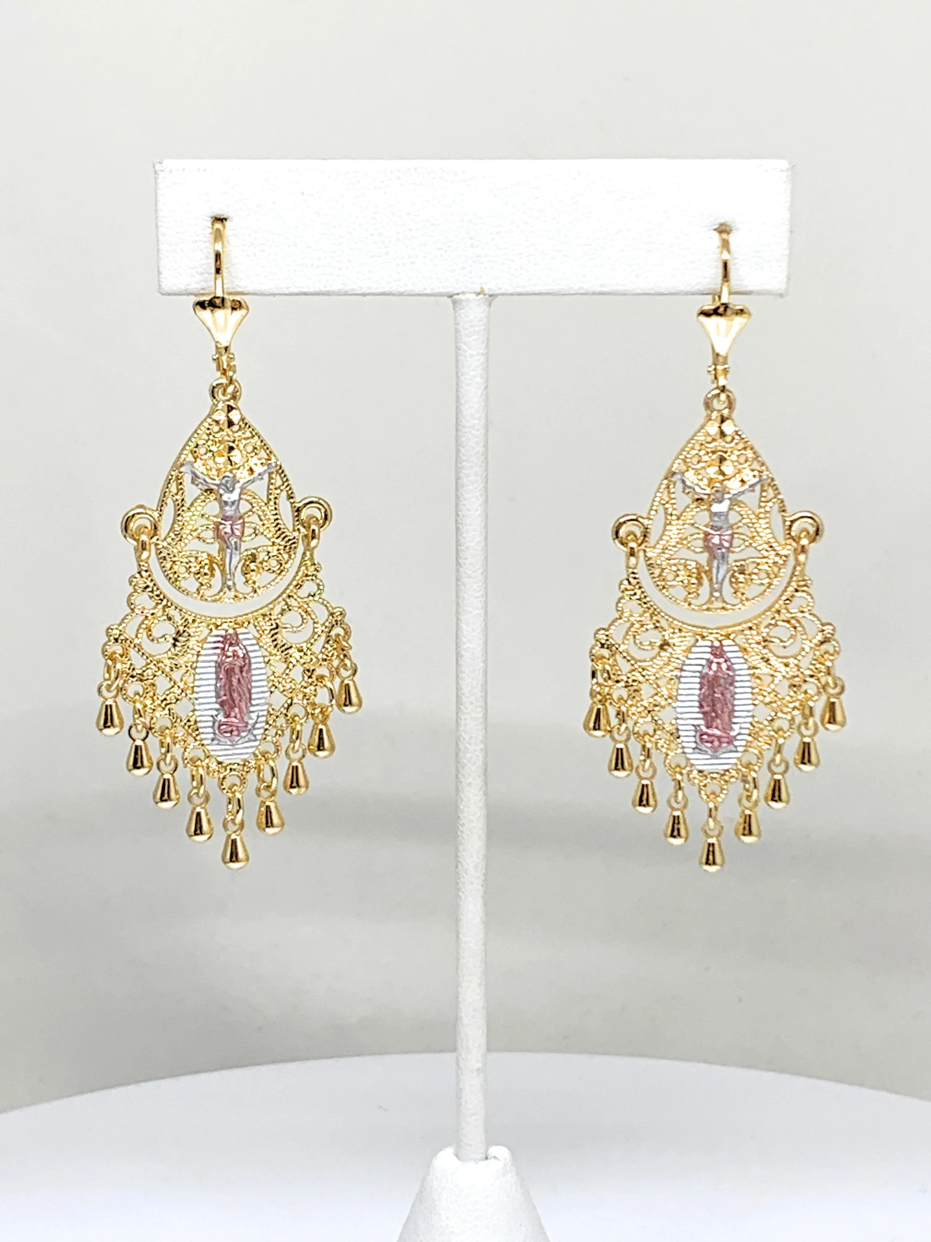 Gold Plated Virgin Mary Chandelier Earrings Virgen Guadalupe Aretes Folklorico