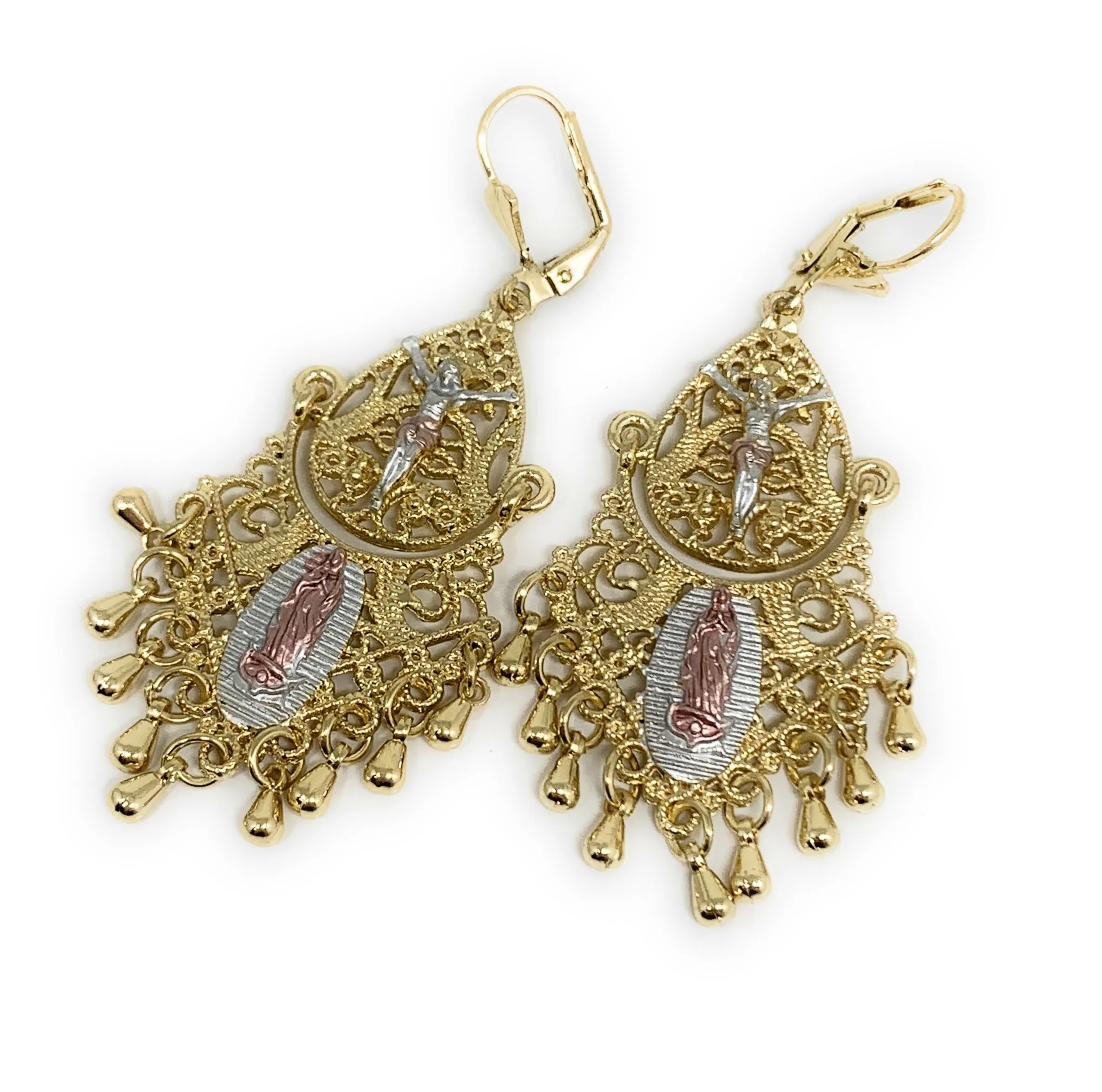 Gold Plated Virgin Mary Chandelier Earrings Virgen Guadalupe Aretes Folklorico