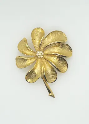 Golden Flower with Long Petals Vintage Brooch