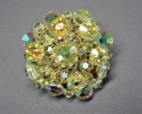 GORGEOUS Chartreuse Cut Crystal Brooch,Cut Petal Like Stones,AB Crystals,Mid Century Brooch, Unique Design,Collectible Vintage J