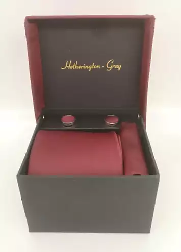 Hetherington Gray Deep Red Tie, Pocket Square & Cufflink Set | Kaleidoscope