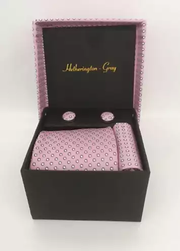 Hetherington Gray Pink Spot Tie, Pocket Square & Cufflink Set | Kaleidoscope