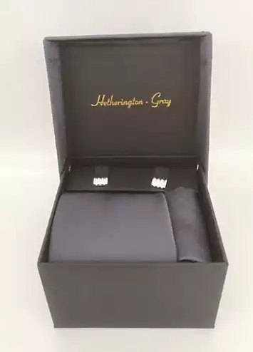 Hetherington Gray Slate Grey Tie, Pocket Square & Cufflink Set | Kaleidoscope