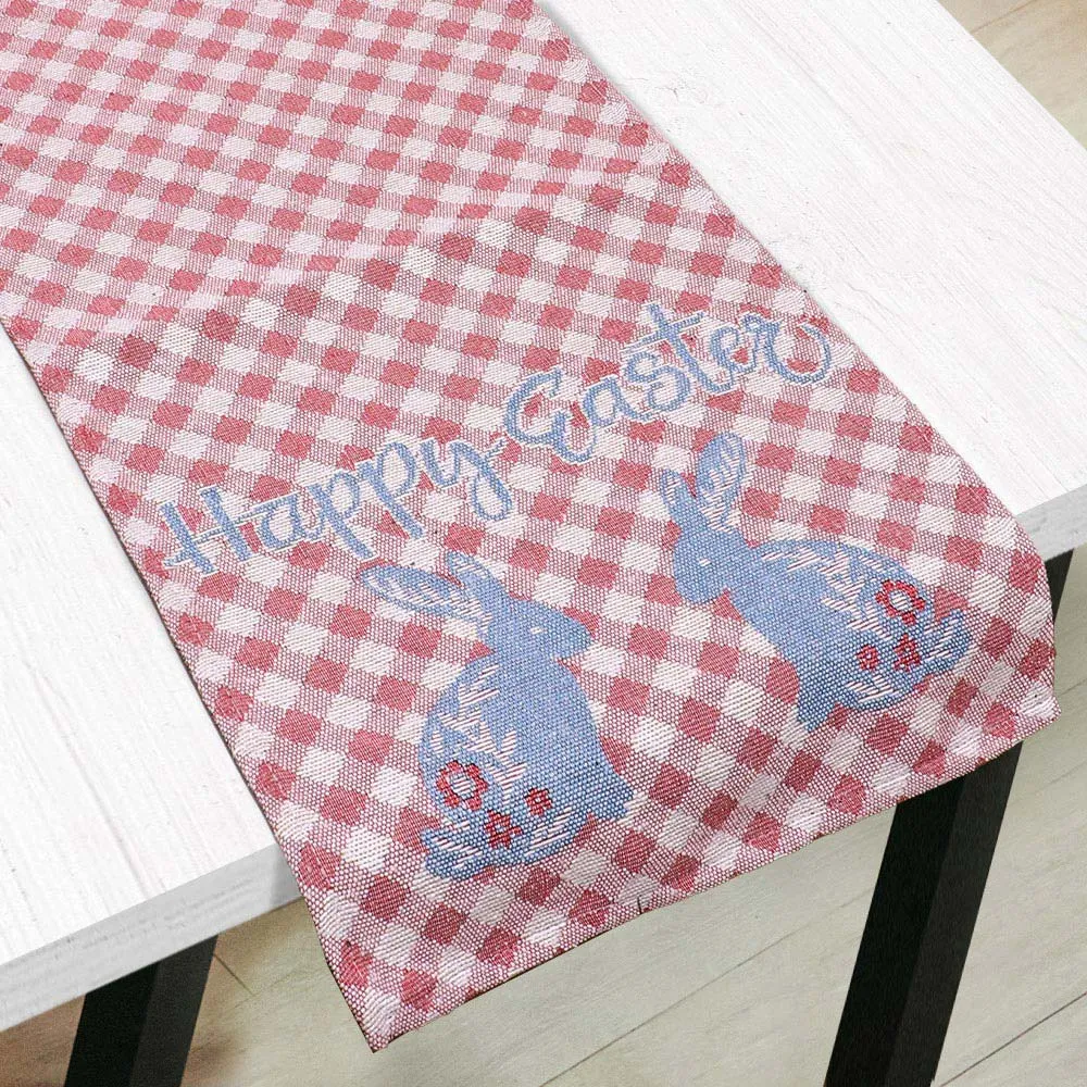 iLLASPARKZ HAPPY EASTER Message Bunny Checkered Table Runner