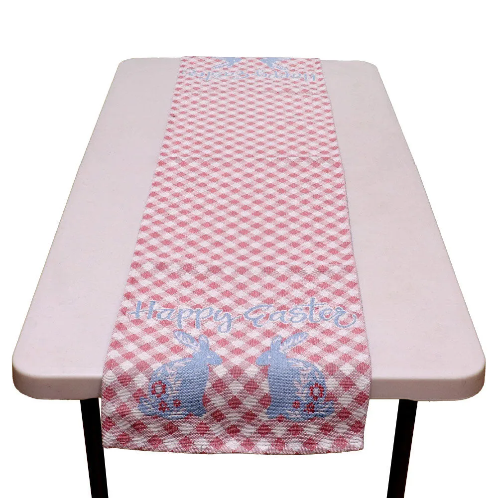 iLLASPARKZ HAPPY EASTER Message Bunny Checkered Table Runner