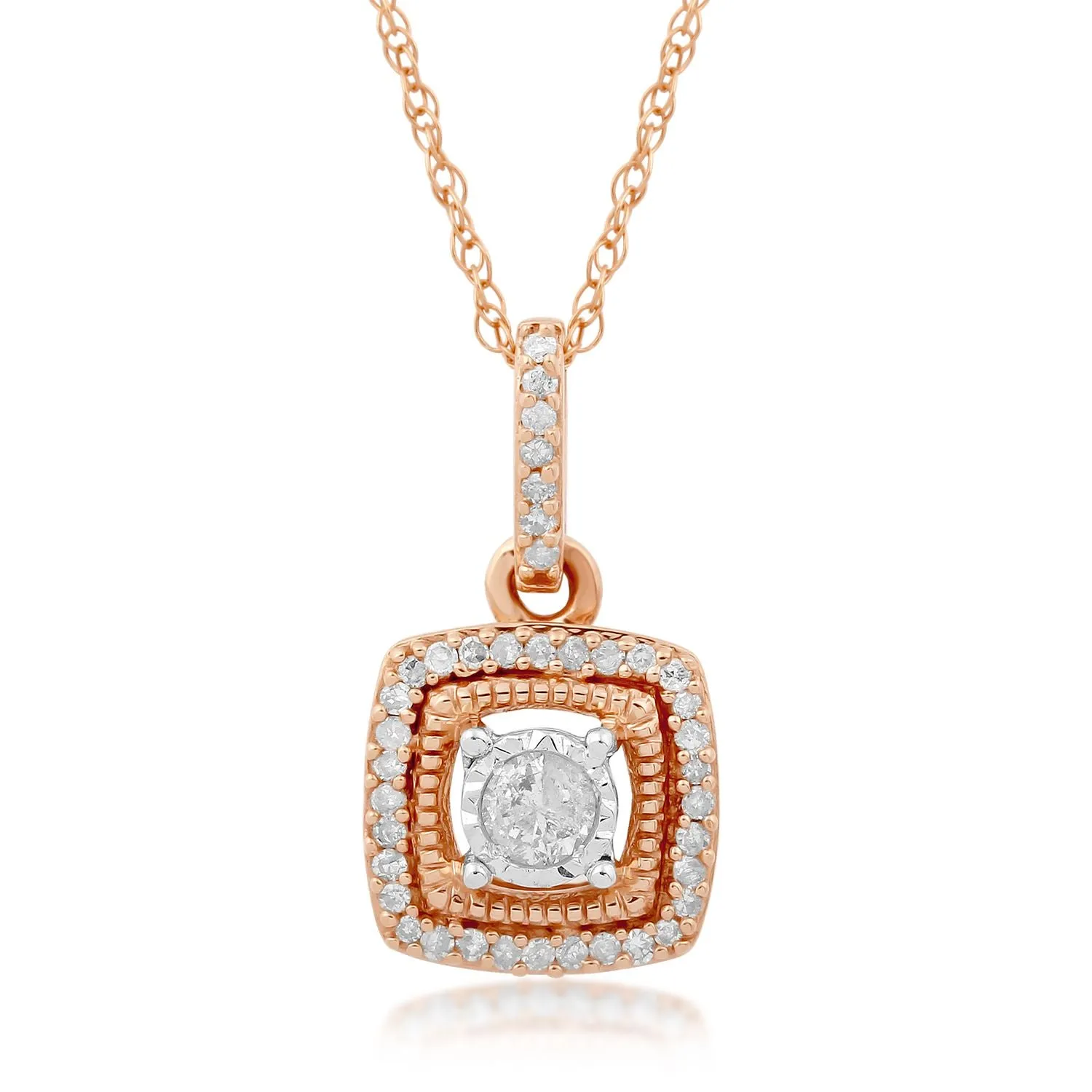 Jewelili 10K Rose Gold with 1/6 CTTW Diamonds Pendant Necklace