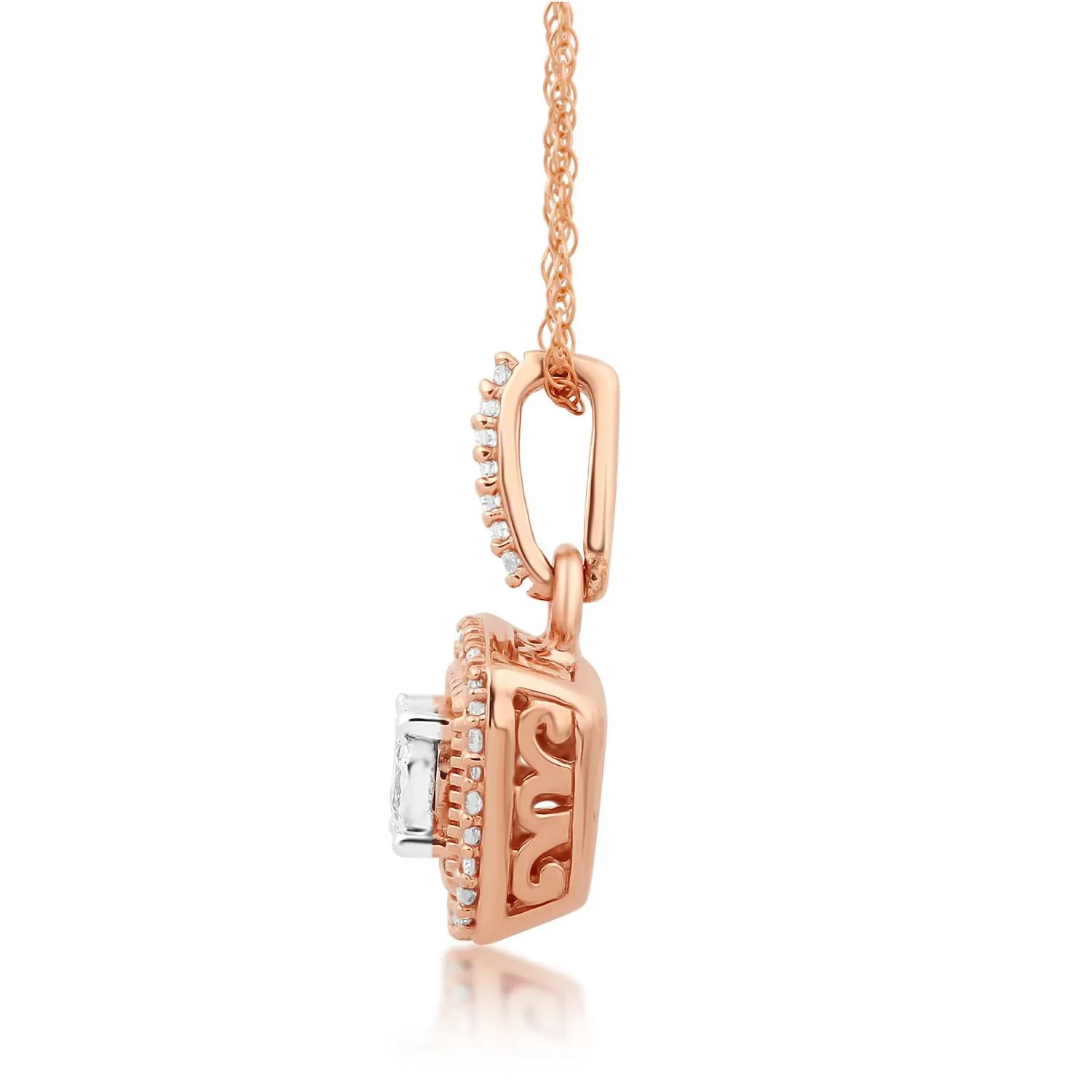 Jewelili 10K Rose Gold with 1/6 CTTW Diamonds Pendant Necklace