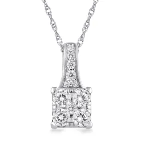 Jewelili 10K White Gold 1/5 CTTW Natural White Round Diamonds Pendant Necklace