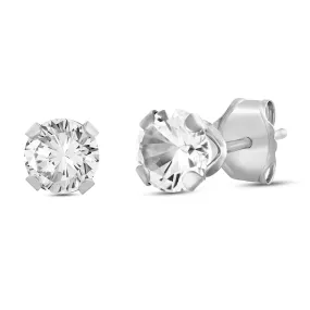 Jewelili 10K White Gold With Created White Sapphire Stud Earrings