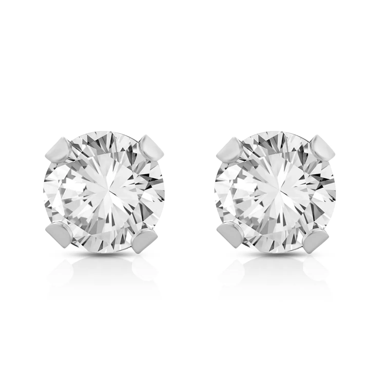 Jewelili 10K White Gold With Created White Sapphire Stud Earrings