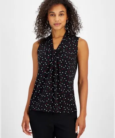 Kasper Women's Dot-Print Tie-Neck Sleeveless Top