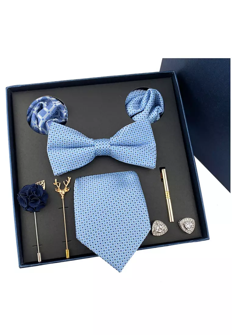 Kings Collection Bow Tie, Pocket Square, Brooch, Tie Clip 8 Pieces Gift Set (KCBT2038)