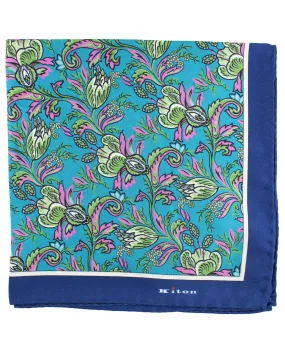 Kiton Silk Pocket Square Navy Green Pink Floral