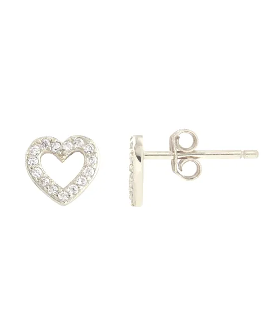 Kris Nations Heart Crystal Outline Stud Earrings - Gold OR Silver