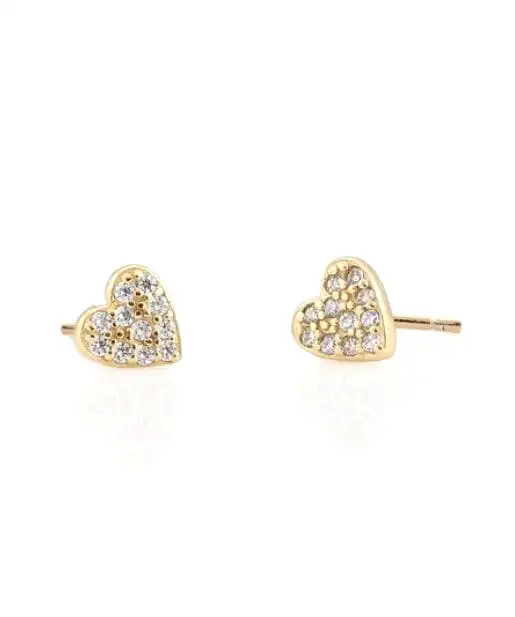 Kris Nations Heart Pave Stud Earrings - Gold