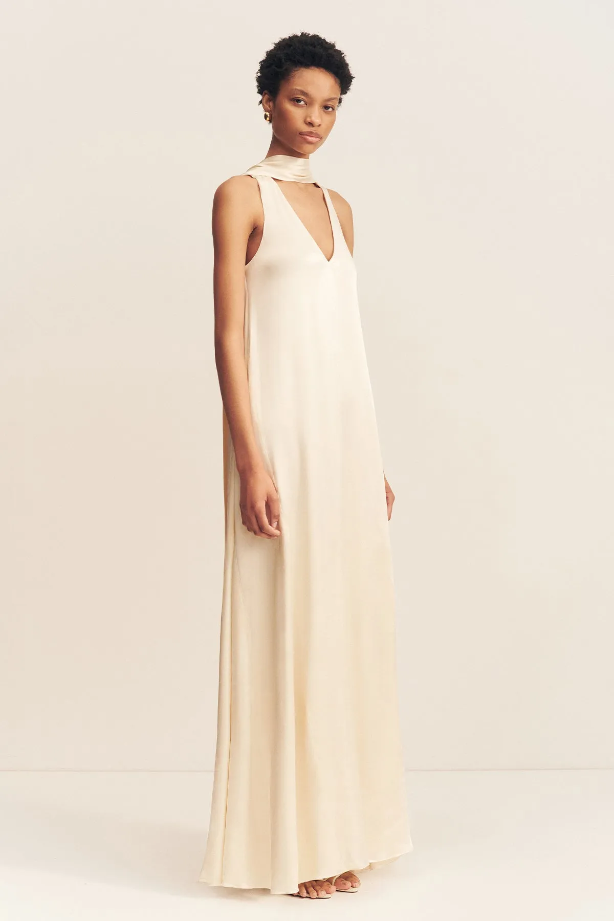 LA LUNE SCARF PANELLED MAXI DRESS - CREAM