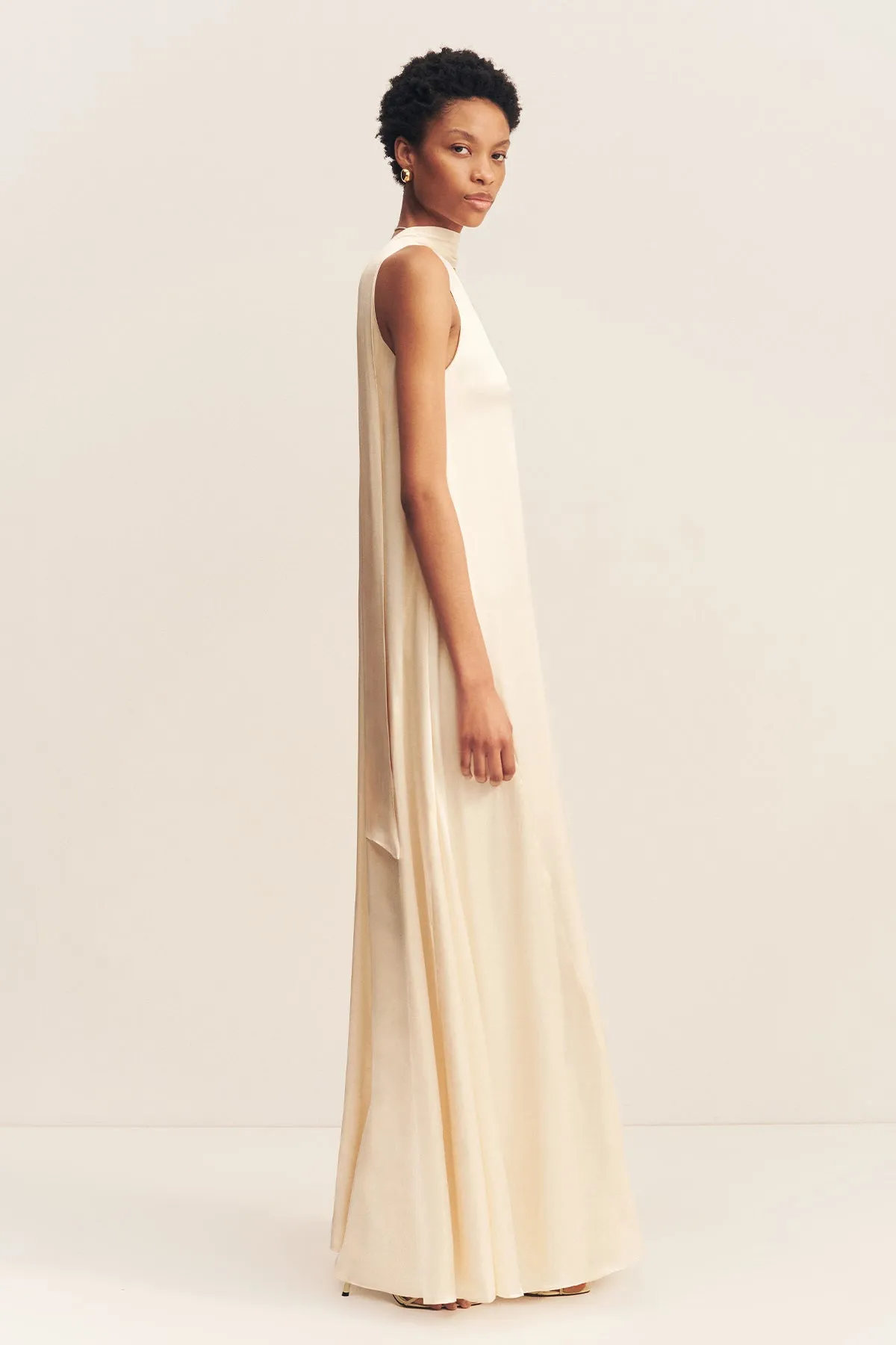 LA LUNE SCARF PANELLED MAXI DRESS - CREAM